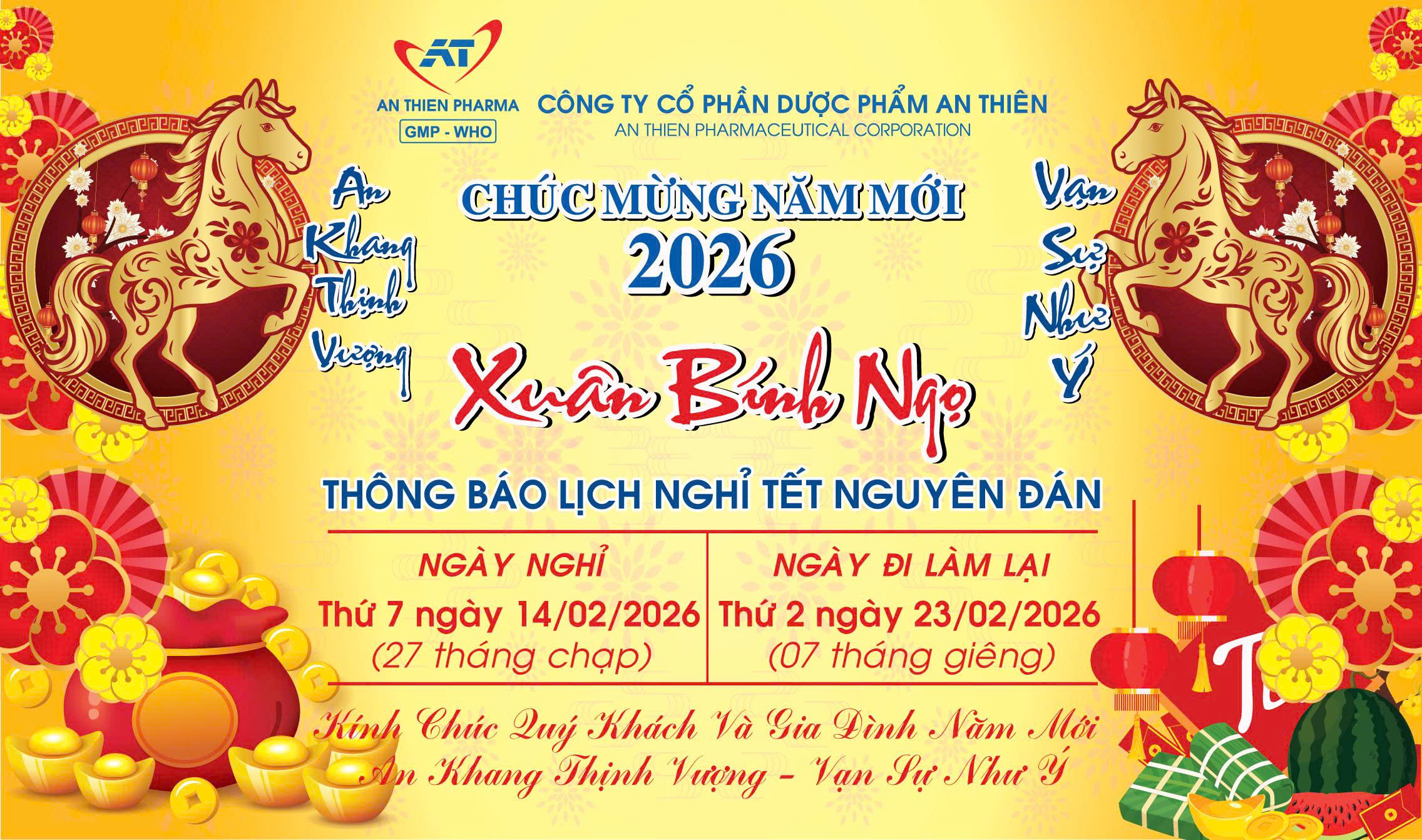 THÔNG BÁO NGHỈ TẾT NGUYÊN ĐÁN  XUÂN BÍNH NGỌ NĂM 2026