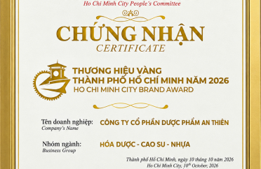 Dược phẩm An Thiên vinh dự đạt chứng nhận Thương hiệu Vàng TP.HCM năm 2026