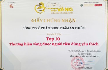 Dược phẩm An Thiên top 10 Doanh nghiệp được yêu thích tại giải thưởng Thương hiệu Vàng TP.HCM năm 2026